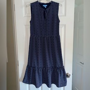 Draper James navy white multi hearts sleeveless tiered midi dress Sz 6 preppy